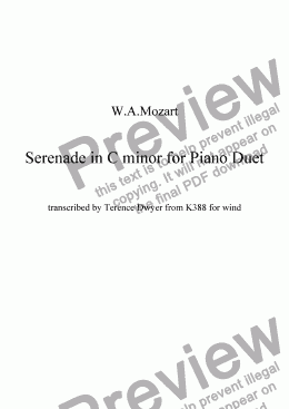 page one of Mozart Serenade for piano duet