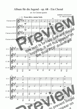 page one of Album für die Jugend - op. 68 - Ein Choral - arr. for Clarinet Quartet