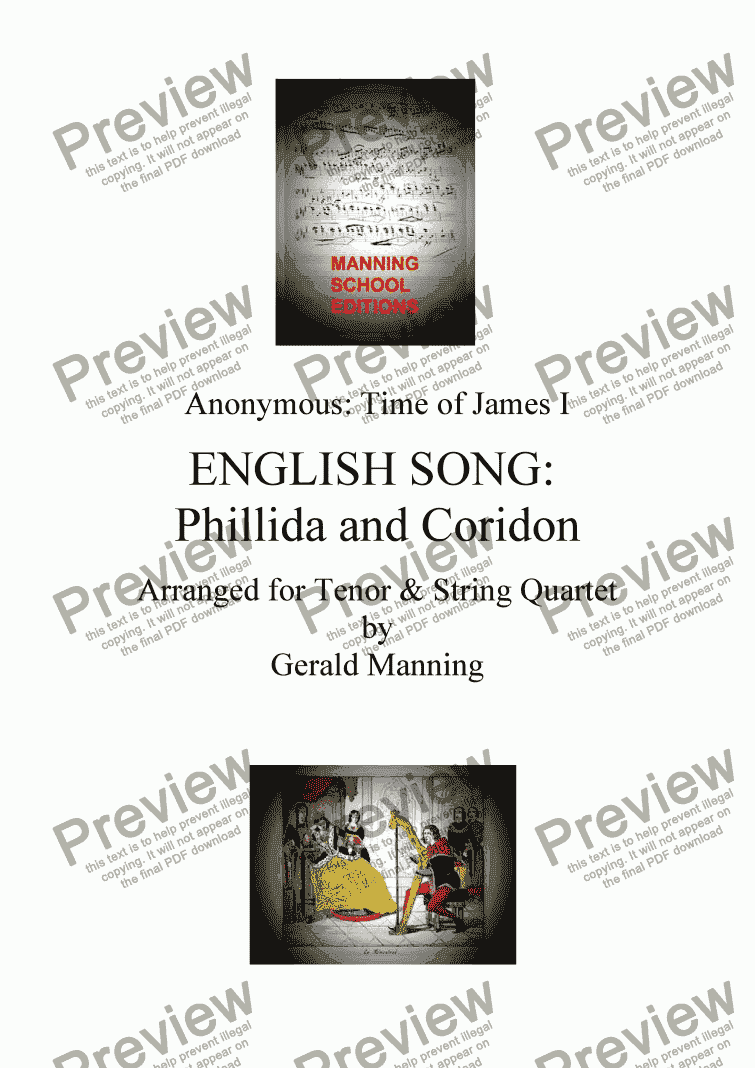 page one of English Song: Anonymous - Phillida and Coridon - arr. for Tenor & String Quartet by Gerald Manning