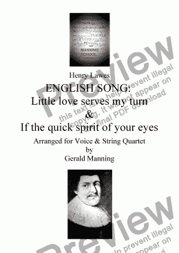 page one of English Song: Lawes, H.- 'Little love serves my turn' & 'If the quick spirit of your eye' - arr. for Voice & String Quartet by Gerald Manning