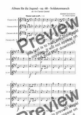 page one of Album für die Jugend - op. 68 - Soldatenmarsch - arr. for Clarinet Quartet