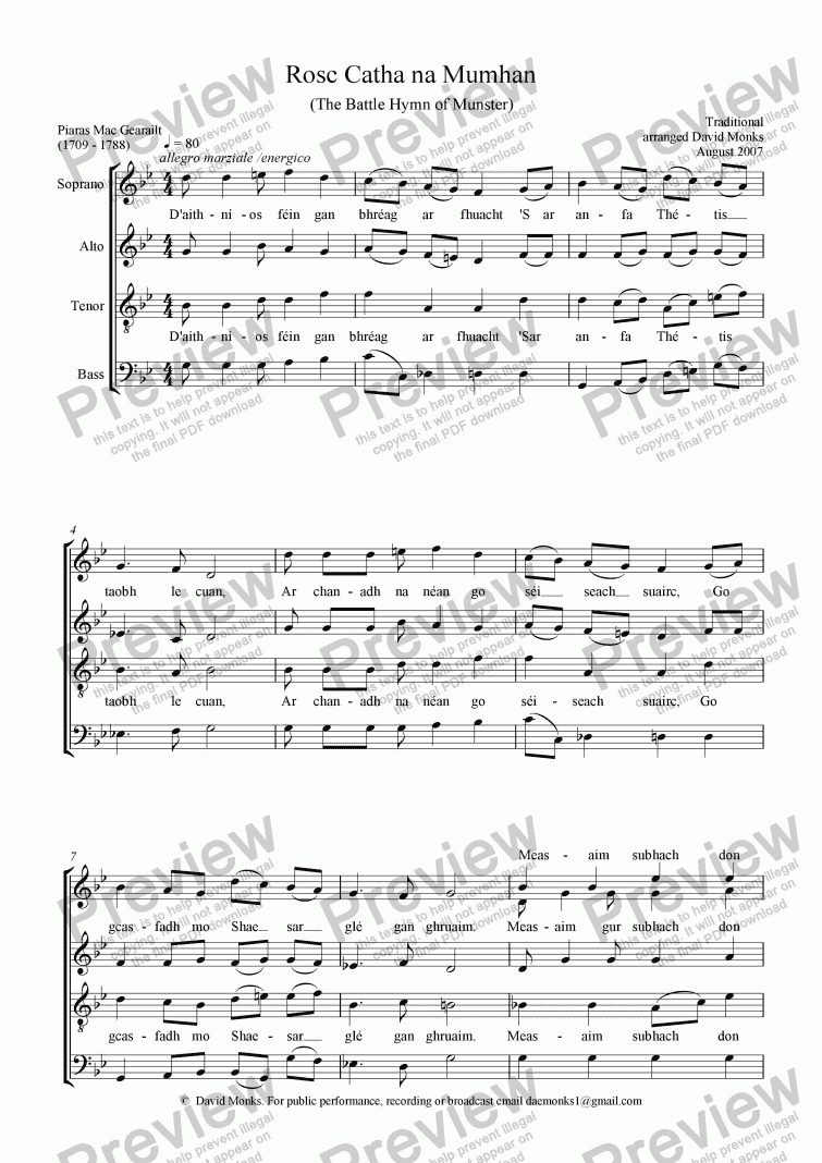 page one of Rosc Catha na Mumhan (Battle Hymn of Munster)