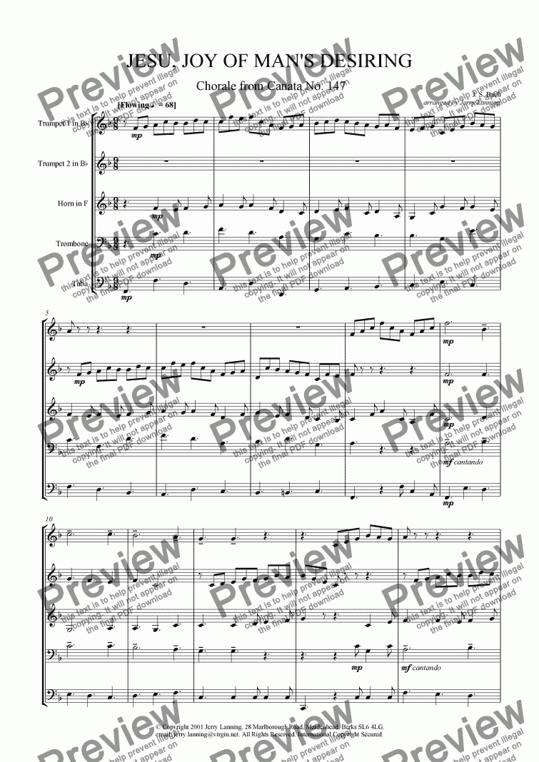 page one of Jesu, Joy Of Man’s Desiring (brass quintet)