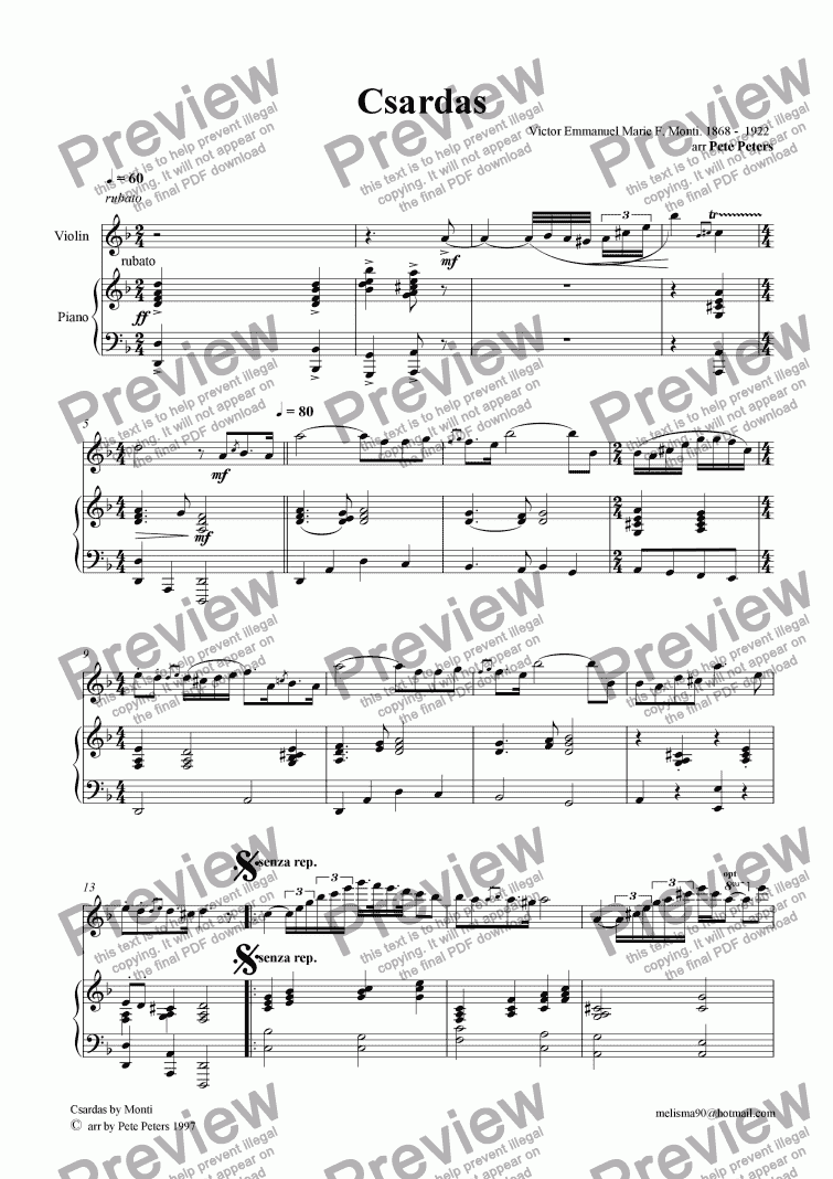 page one of Csardas [Monti] Violin version
