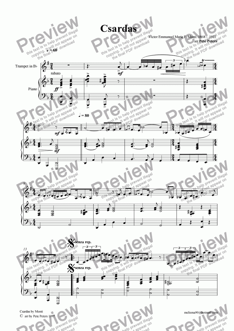 page one of Csardas [Monti] Trumpet version