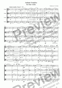page one of Tchaikovsky/Cohen - ANDANTE SEMPLICE - for viola quartet
