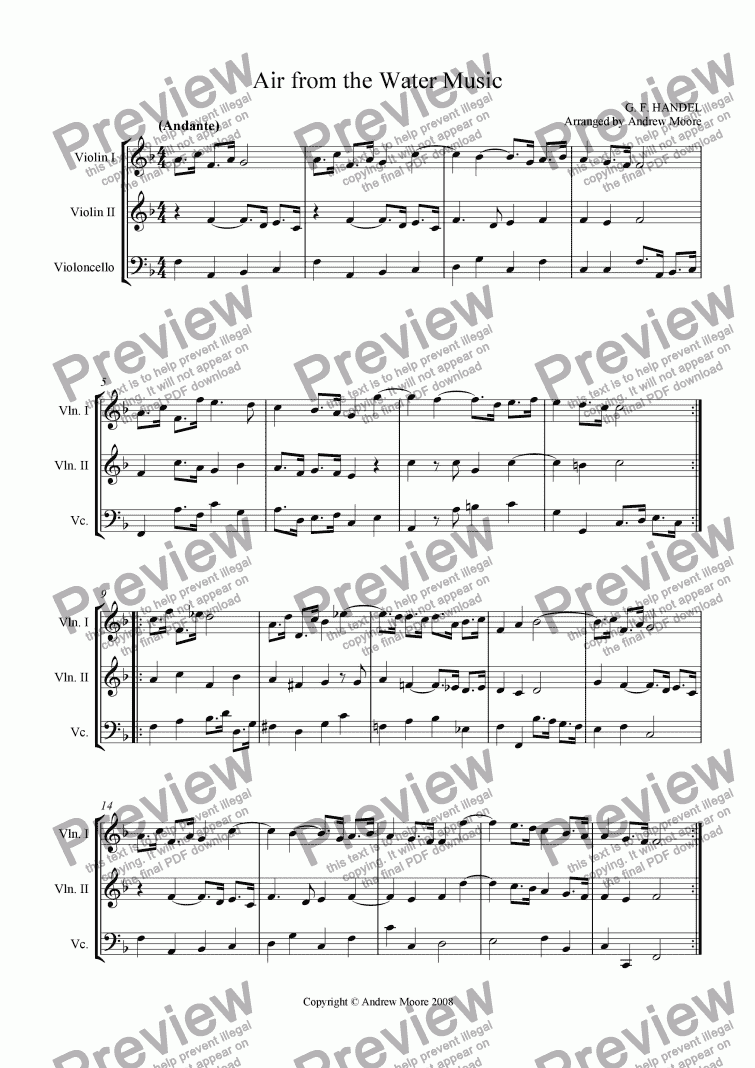 page one of Air from ’The Water Music’ for String Trio