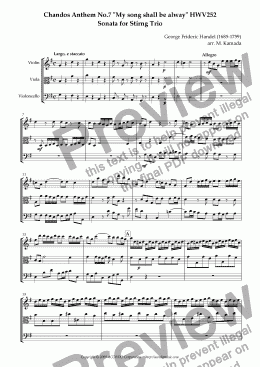 page one of Chandos Anthem No.7 "My song shall be alway" HWV252 Sonata for String Trio