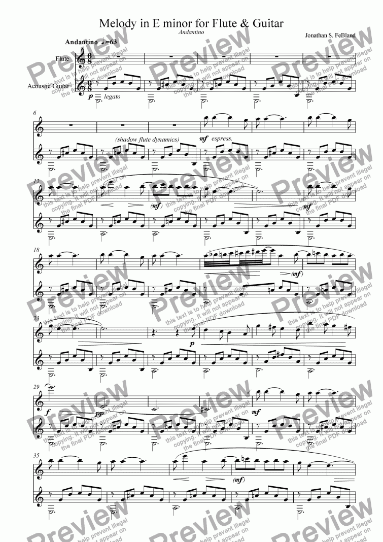 page one of Melody for Flute and Guitar