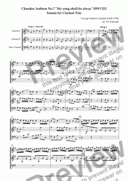 page one of Chandos Anthem No.7 "My song shall be alway" HWV252 Sonata for Clarinet Trio