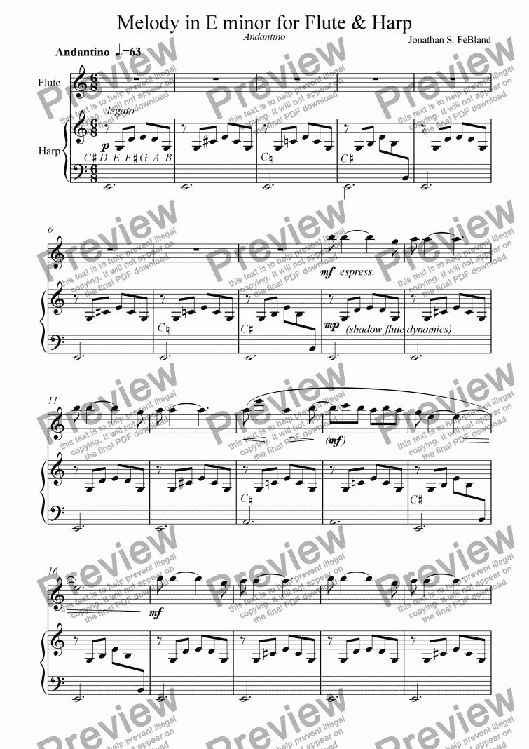 page one of Melody for Flute and Harp