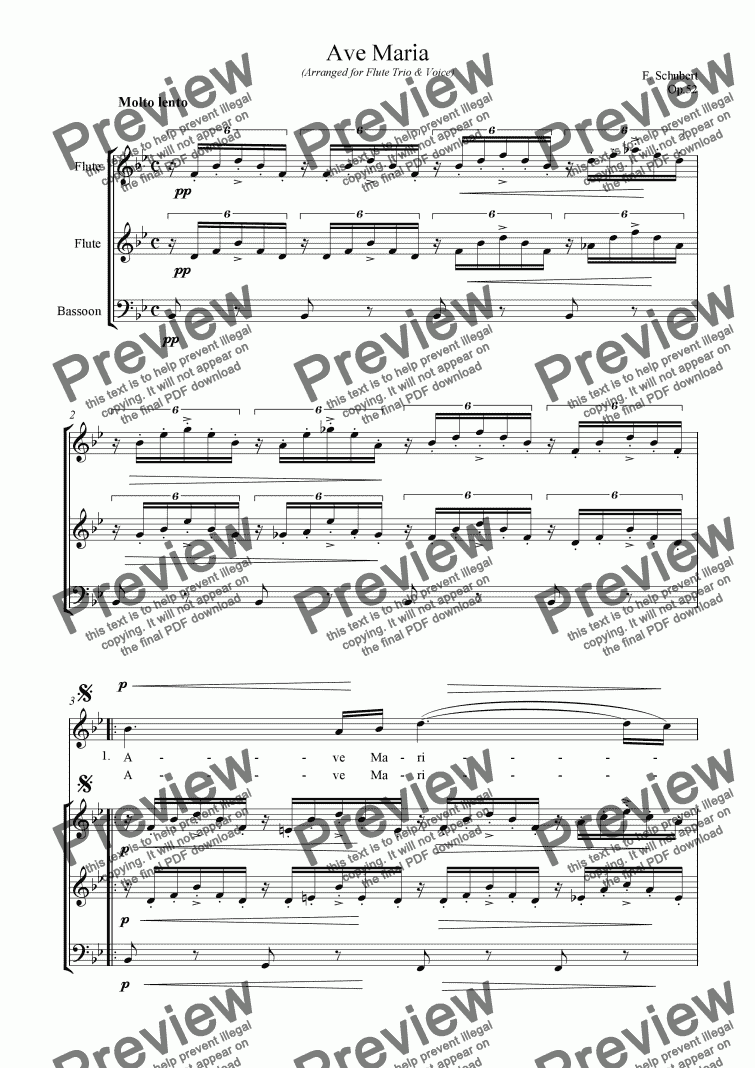 page one of Ave Maria (F. Schubert) - Download Sheet Music for Flutes or Instrumental Trio & Voice