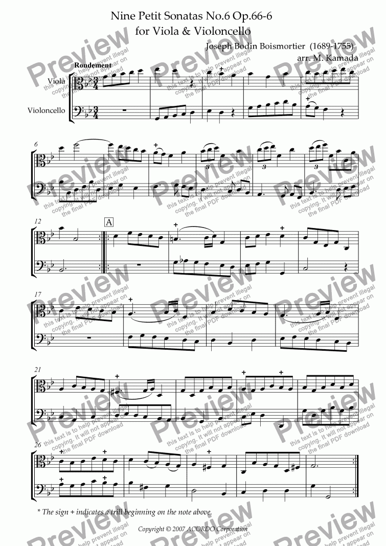 page one of Nine Petit Sonatas No.6 Op.66-6 for Viola & Violoncello