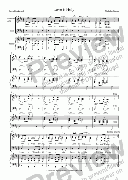 page one of Love is Holy, 3 Part & Piano