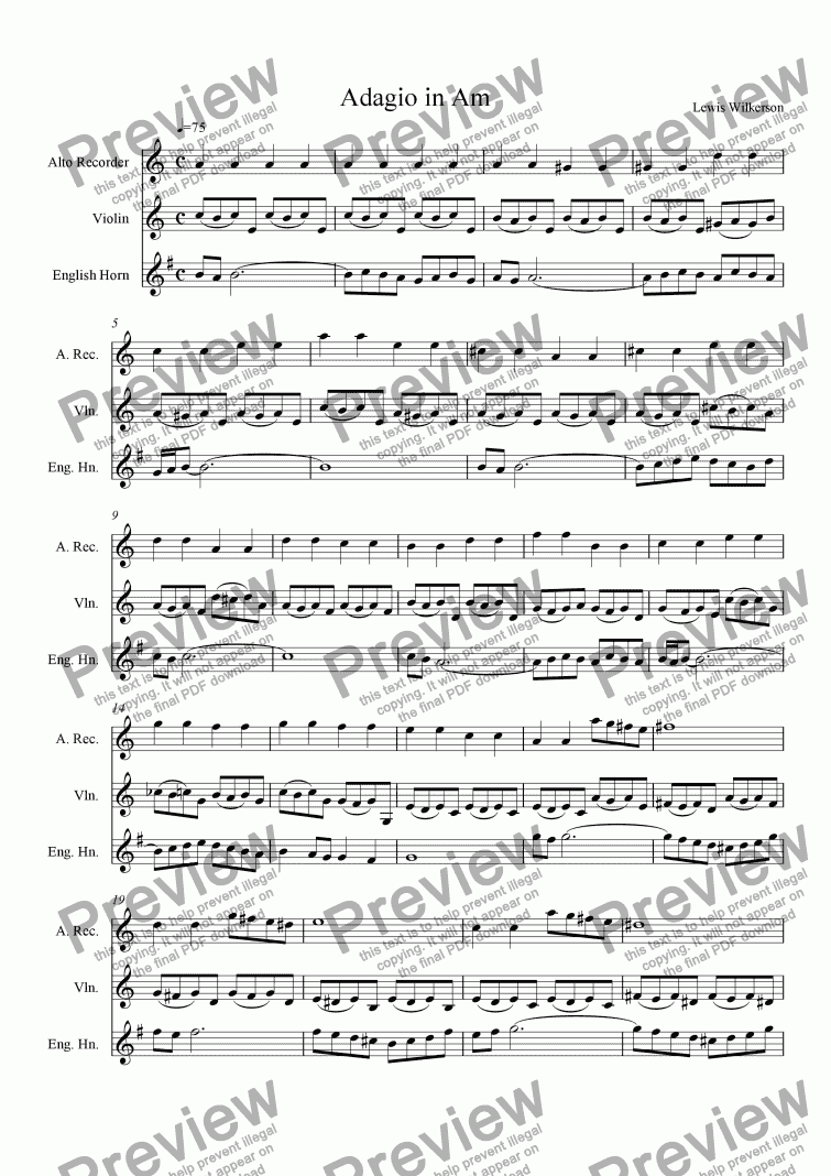 page one of Adagio in Am
