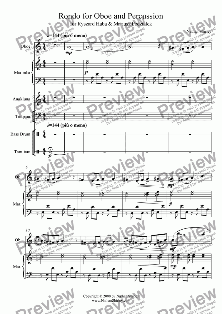 page one of Rondo for Oboe and Percussion