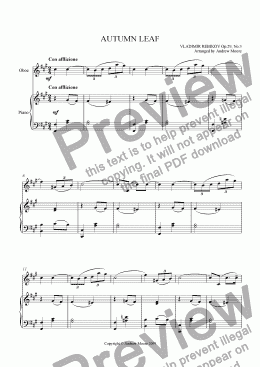 page one of ’Autumn Leaf’ for Oboe & piano