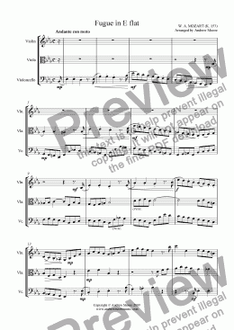 page one of Fugue in E Flat (K.153) arr. for String Trio