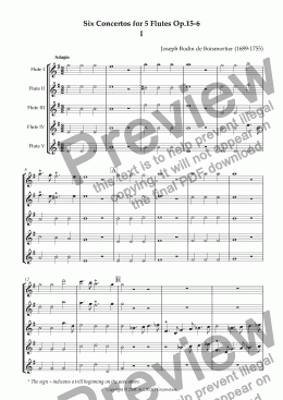 page one of Six Concertos No.6 for five Flutes Op.15-6