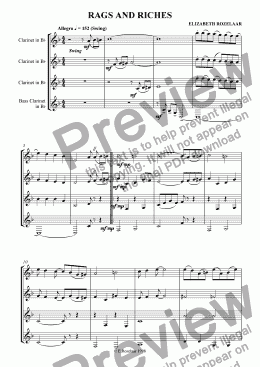 page one of "Rags and Riches" for clarinet quartet