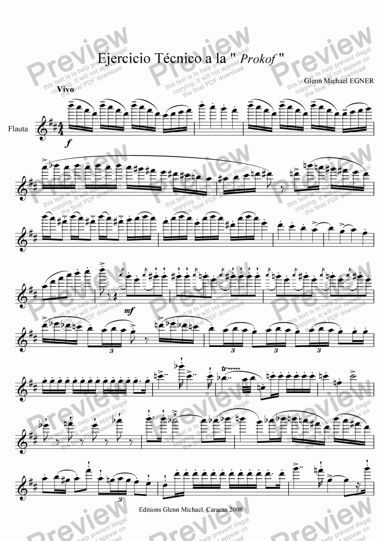 page one of Exercise for flute "Prokofieff"