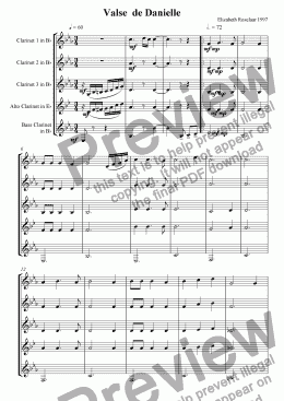 page one of "Valse de Danielle" for Clarinet quartet