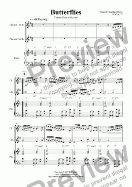 page one of Butterflies - Clarinet Duet with Piano