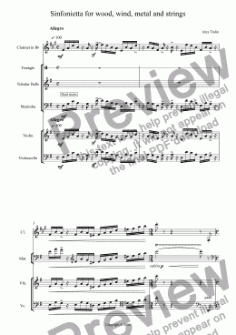 page one of Sinfonietta for wood, wind, metal and strings