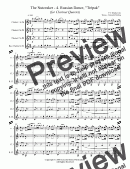 page one of The Nutcracker - 4. Russian Dance, "Tr̩pak" (for Clarinet Quartet)