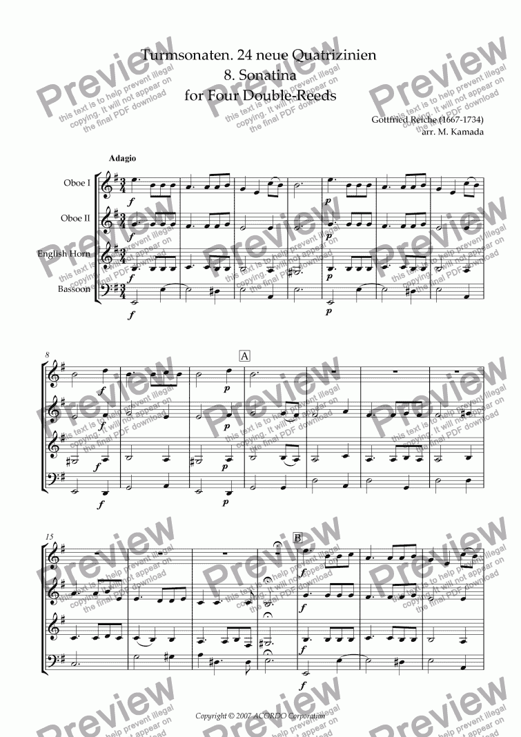 page one of Turmsonaten. 24 neue Quatrizinien 8. Sonatina for Four Double-Reeds