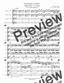 page one of Rimsky-Korsakov – "Procession of Nobles" from Mlada (for Clarinet Quartet) 