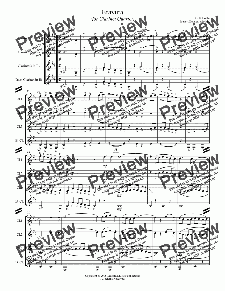page one of March - Bravura (for Clarinet Quartet)