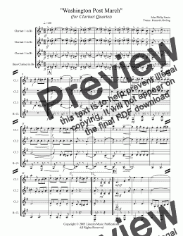 page one of March - Washington Post (Clarinet Quartet)