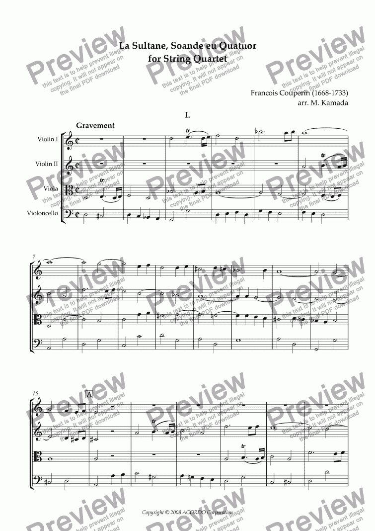 page one of ’La Sultane, Soande eu Quatuor’ for String Quartet