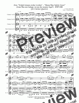 page one of Bach - Sheep May Safely Graze (Clarinet Quartet)