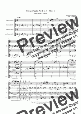 page one of Beethoven - Quartet in No. 1 in F Maj. Mov. I (Clarinet Quartet)