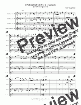 page one of Bizet - L'Arl̩sienne Suite No. 2 - Farandole (for Clarinet Quartet)