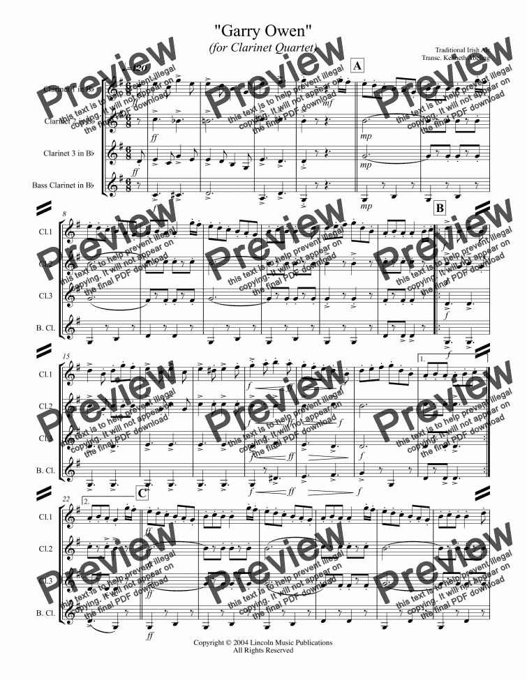 page one of March - Garry Owen (Clarinet Quartet)