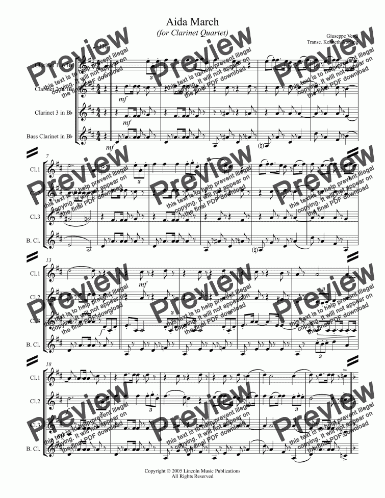page one of March - Aida March (for Clarinet Quartet)