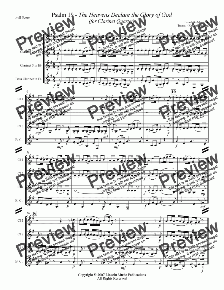page one of Marcello - Psalm 19 (Clarinet Quartet)
