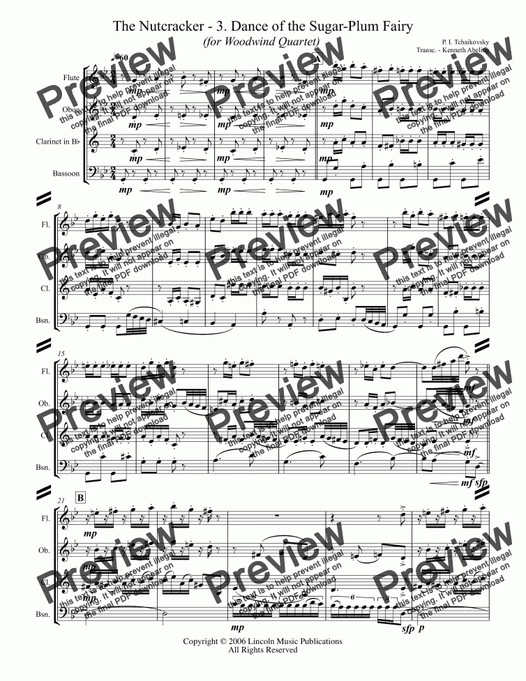 page one of The Nutcracker - 3. Dance of the Sugar-Plum Fairy (for Woodwind Quartet)