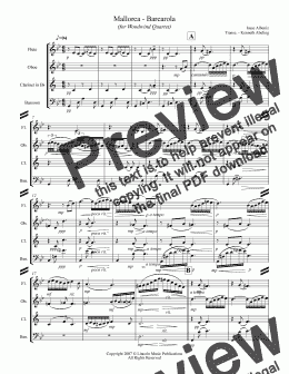 page one of Albeniz - Mallorca Barcarola (Woodwind Quartet)