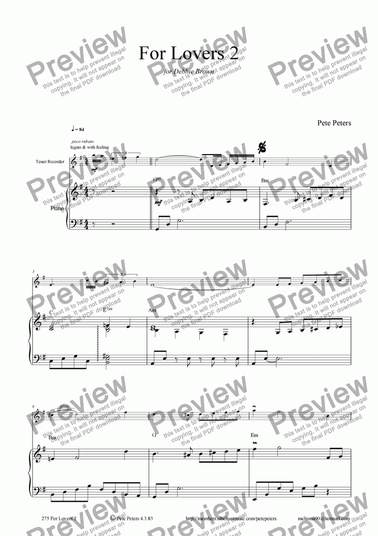 page one of For Lovers 2 [solo inst + Piano]