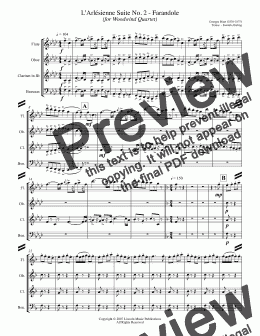 page one of Bizet - L'Arl̩sienne Suite No. 2 - Farandole (for Woodwind Quartet)