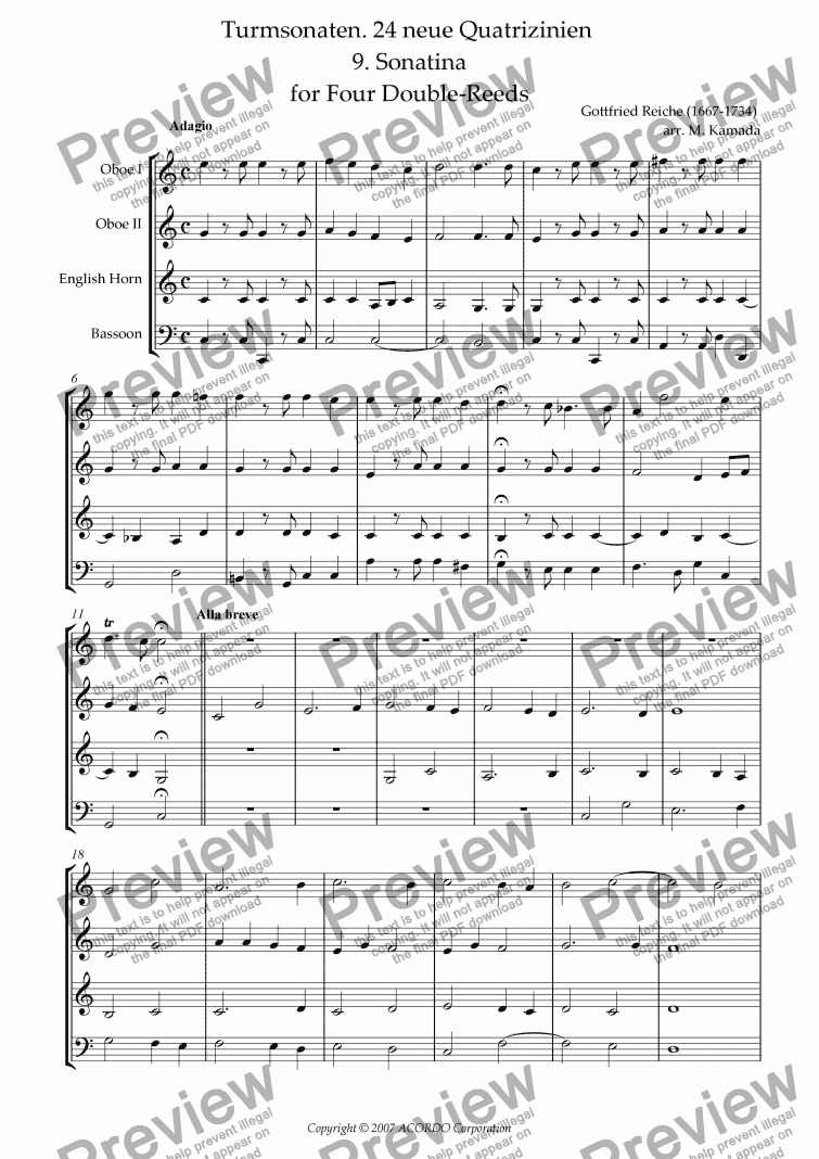 page one of Turmsonaten. 24 neue Quatrizinien 9. Sonatina for Four Double-Reeds