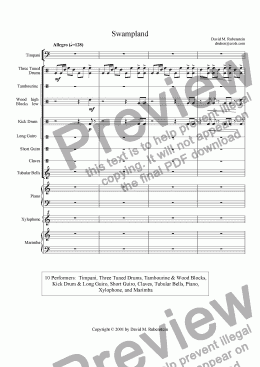 page one of Swampland (percussion ensemble)