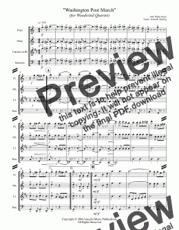page one of March - Washington Post (Woodwind Quartet)