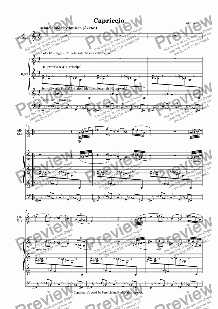page one of Capriccio f�r Orgel und Altsaxophon