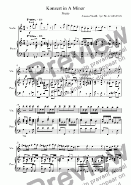 page one of Violin Concerto in A minor - Presto