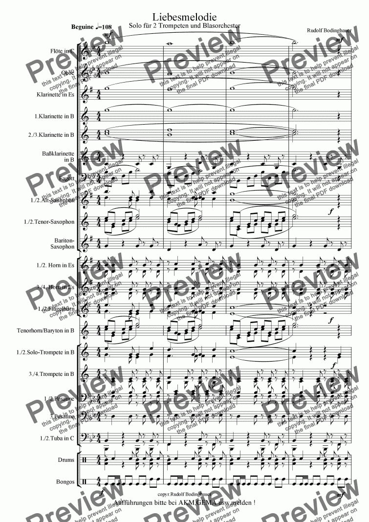 page one of Liebesmelodie  Solo f�r 2 Trompeten u. Blasorchester